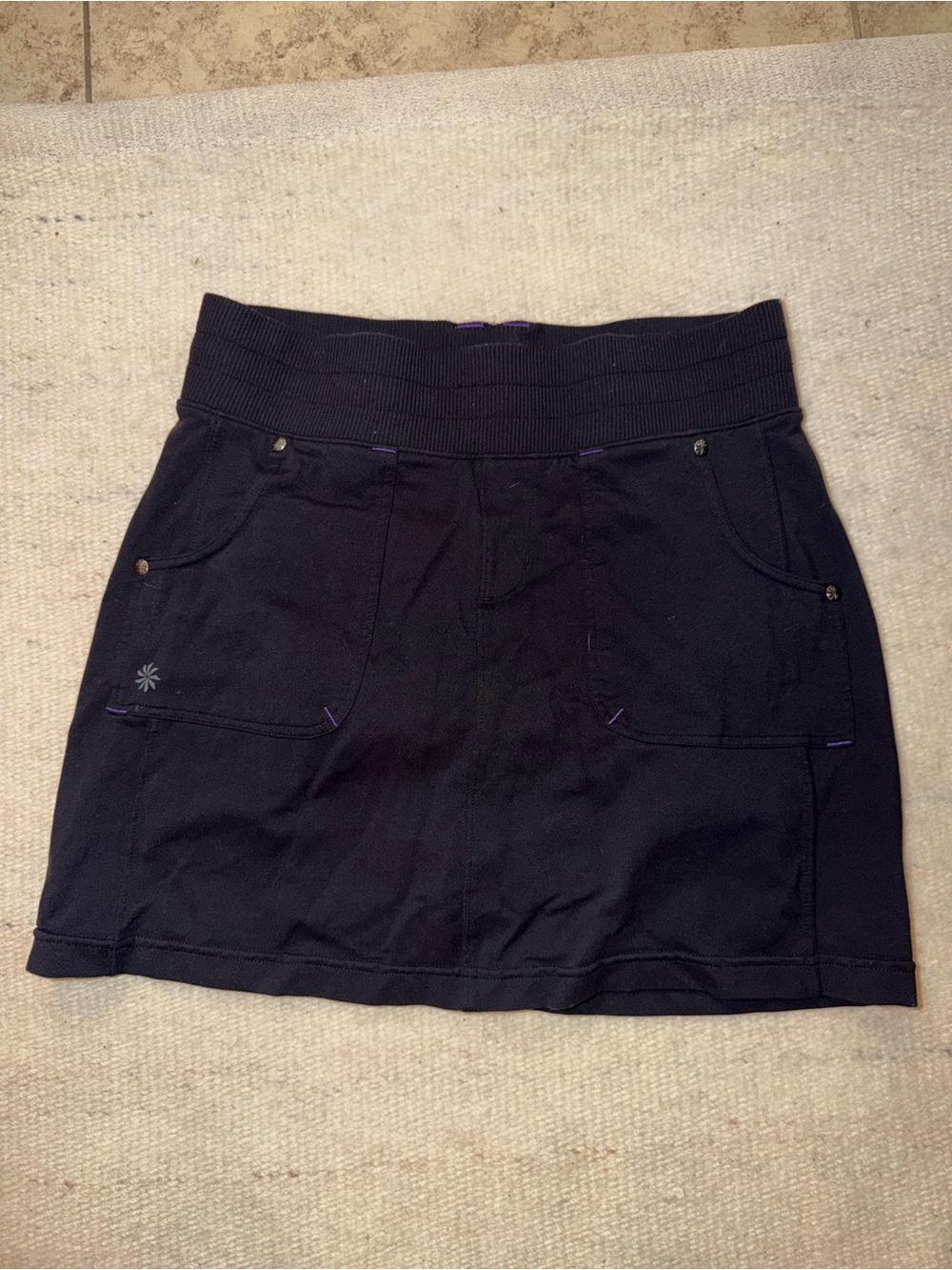Athleta Black Mini Skirt with Purple Stitching